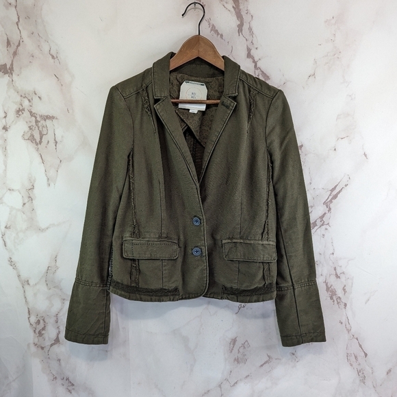 Anthropologie Jacket Women 8 Medium Green Military Blazer Houndstooth Hei Hei - Picture 1 of 12